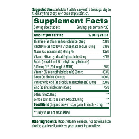 MegaFood, L-Theanine And Vitamin B Complex, 60 Count