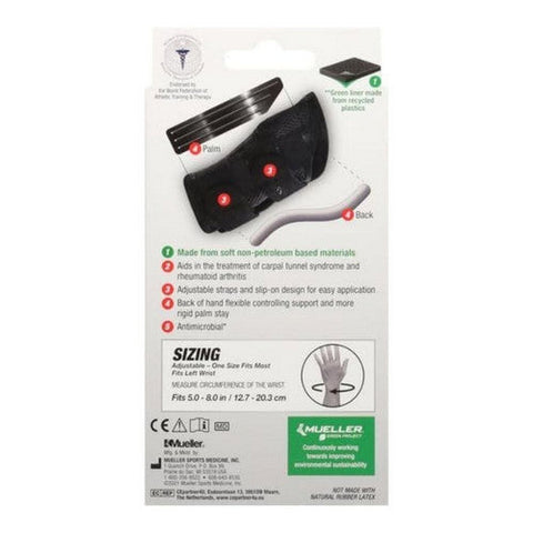 Mueller, Wrist Brace Green Fitted Left One Size, 1 Count Mueller