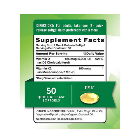 Nature's Truth, Vitamin K-2 Plus Vitamin D3, 50 Count Nature's Truth
