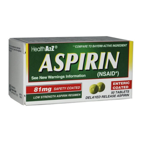 Health A2Z, Aspirin Enteric Coated Tablets, 81 Mg, 50 Count