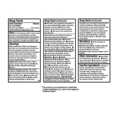 Health A2Z, Aspirin Enteric Coated Tablets, 81 Mg, 50 Count Health A2Z