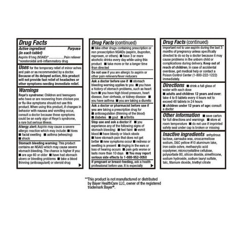 Health A2Z, Aspirin Enteric Coated Tablets, 81 Mg, 50 Count