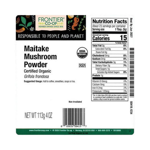 Frontier Co-op, Frontier Coop Organic Maitake Mushroom Powder, 0.25 Lb