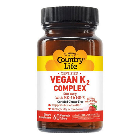 Country Life, Vegan K2, 500 Mcg, 60 Chewable Tablets
