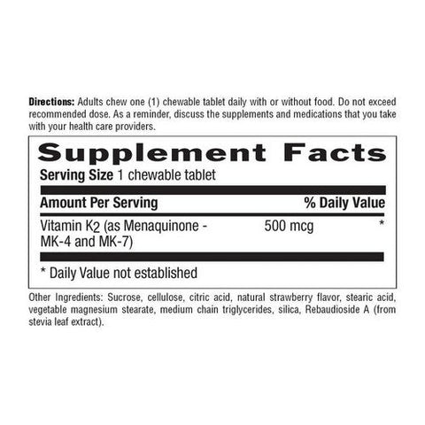 Country Life, Vegan K2 Complex, 500 Mcg, 60 Chewable Tablets Country Life