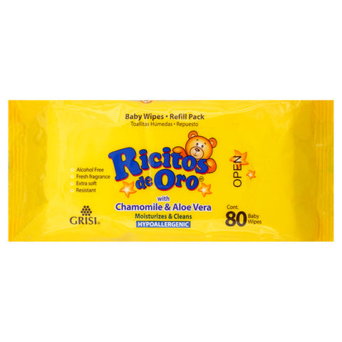 Grisi, Baby Wipes Hypoallergenic Refill Pack Chamomile And Aloe Vera, 80 Count
