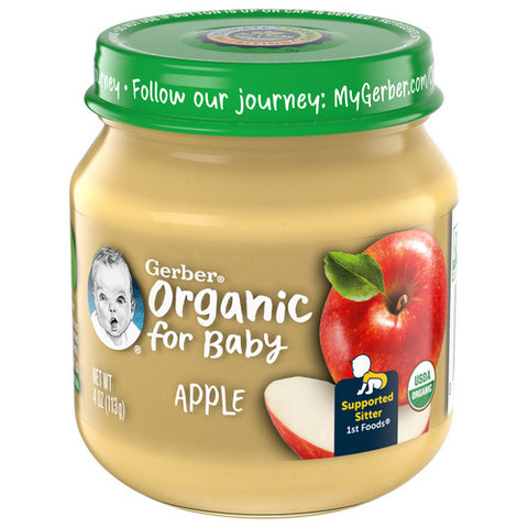 Gerber, Organic For Baby Supported Sitter 1st Foods Organic Apple Baby Food, 4 Oz (Case Of 10)