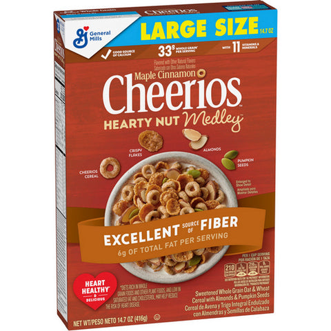 Cheerios, Hearty Nut Medley Cereal Maple Cinnamon Large Size, 14.7 Oz (Case Of 12)
