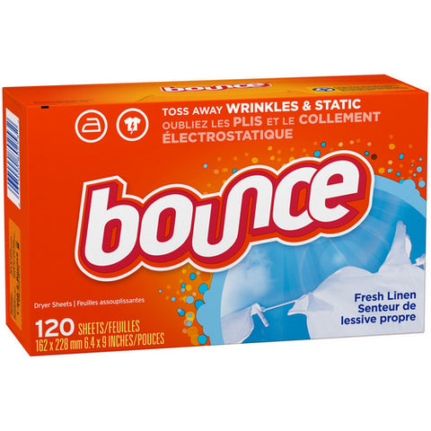 Bounce, Fabric Softener Reduces Wrinkles And Static Dryer Sheets Fresh Linen, 120 Count (Case Of 6)