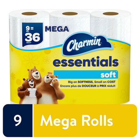 Charmin, Essentials Soft Mega 2 Ply Toilet Paper Mega Rolls, 9 Rolls (Case Of 4)