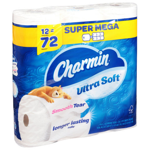 Charmin, Ultra Soft Super Mega 2 Ply Bathroom Tissue, 439 Sf (Case Of 4)