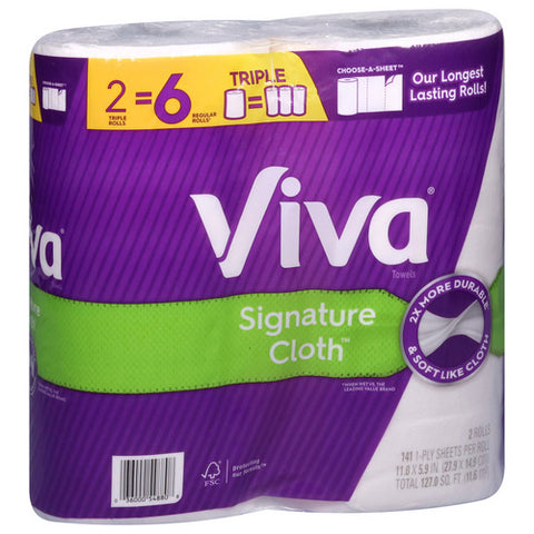 Viva, Signature Cloth 1 Ply Triple Rolls Choose A Sheet Towels, 127Sf (Case Of 6)