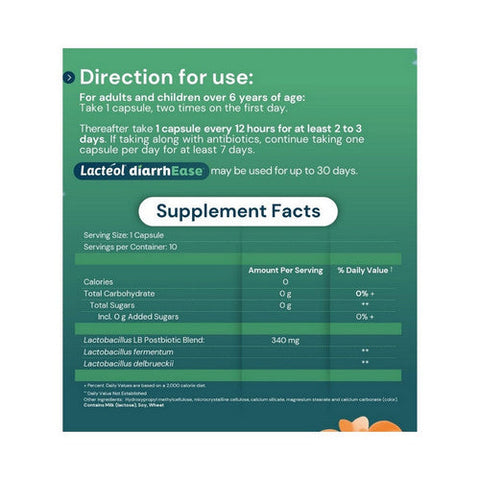 Lacteol, Adult Diarrhea Relief Capsule, 10 Count Lacteol