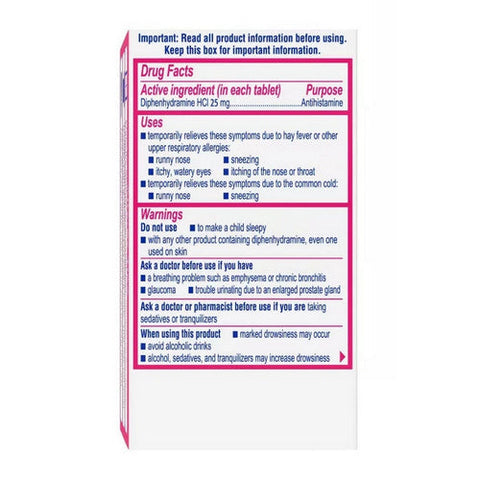 Benadryl, Ultratabs Diphenhydramine Antihistamine Cold And Allergy Relief Tablets, 25 Mg, 100 Count Benadryl