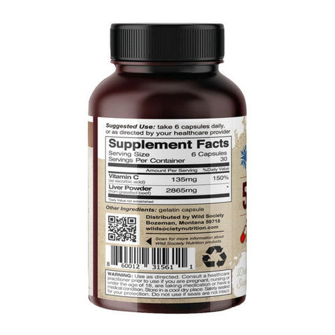 Wild Society Nutrition, Beef Liver Grass Fed, 180 Caps Wild Society Nutrition