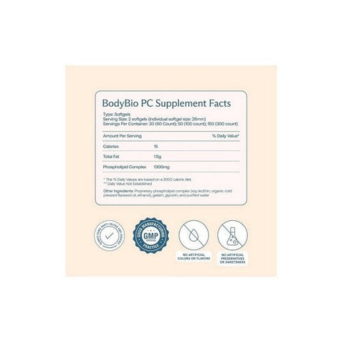 BodyBio, PC Liposomal Phospholipid Complex, 100 Softgels BodyBio