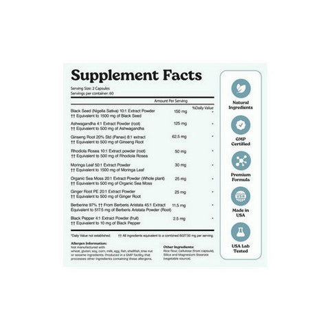 Atlantic Naturals, Sea Moss Moringa Black Seed Ashwagandha, 60 Capsules Atlantic Naturals