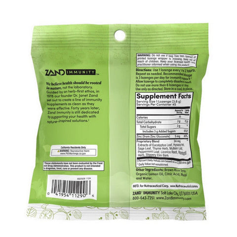 Zand, Lemon Zinc Lozenge, 45 Count Zand
