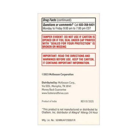Foster And Thrive, Allergy Relief Fexofenadine, 180 Mg, 500 Tabs Foster And Thrive