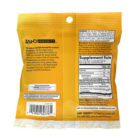 Zand, Lemon Honey Lozenges, 45 Count Zand