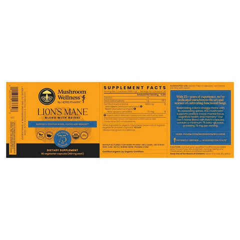 Herb Pharm, Mushroom Wellness Lion's Mane Blend With Reishi, 90 Count Herb Pharm