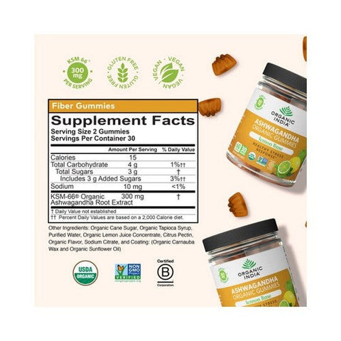 Organic India, Ashwagandha Gummies Lemon Lime, 60 Count Organic India