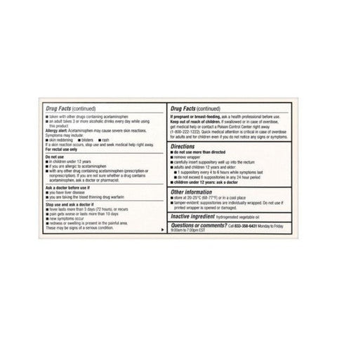 Foster And Thrive, Pain Reliever Acetaminophen Rectal Suppositories, 650 Mg, 12 Count Foster And Thrive