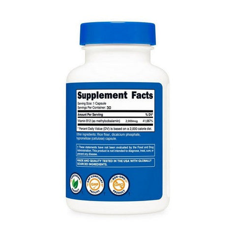 Nutricost, Vitamin B12 Methylcobalamin, 2000 Mcg, 30 Caps Nutricost