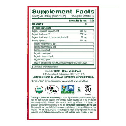 Traditional Medicinals, Lemon Echinacea Throat Coat Tea, 16 Bags Traditional Medicinals