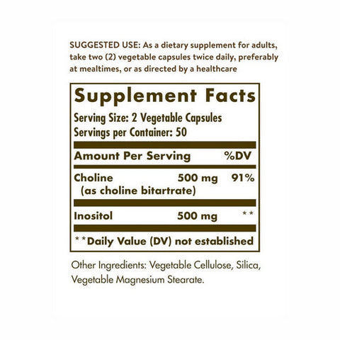 Solgar, Choline/Inositol, 500 mg/500 mg, 100 V Caps