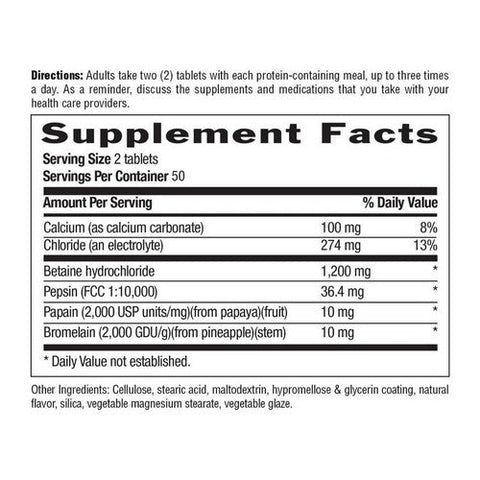 Country Life, Betaine Hydrochloride with Pepsin, 600 MG, 100 Tabs Country Life