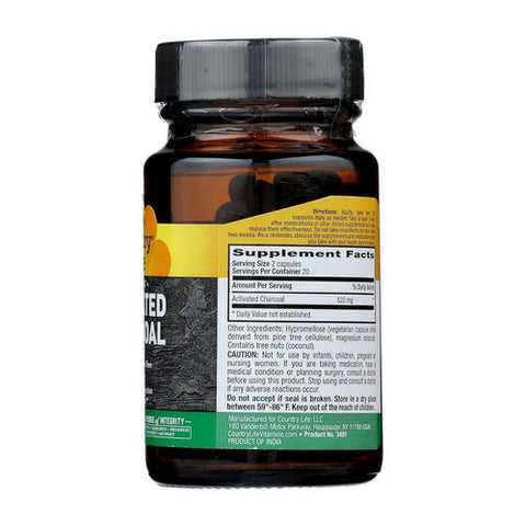 Country Life, Charcoal, 260 MG, 40 Caps