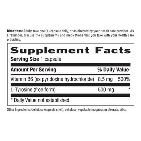 Country Life, L-Tyrosine with B-6, 500 MG, 100 Caps