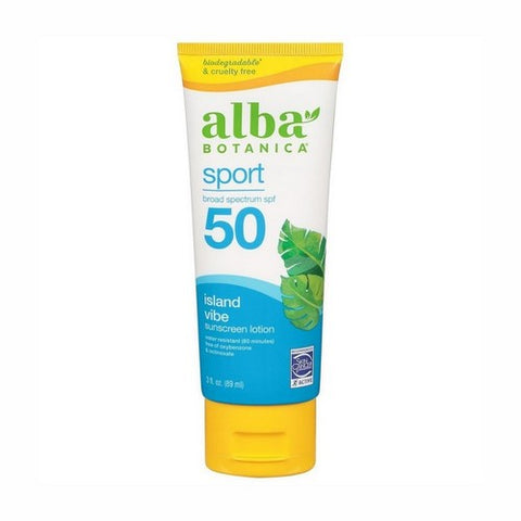 Alba Botanica, Sport Broad Spectrum Island Vibe Sunscreen Lotion SPF 50, 3 Oz Alba Botanica