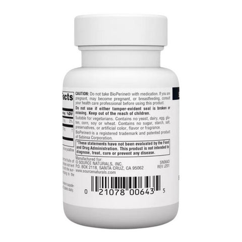 Source Naturals, Bioperine Black Pepper Fruit Extract, 10 MG, 60 Tabs