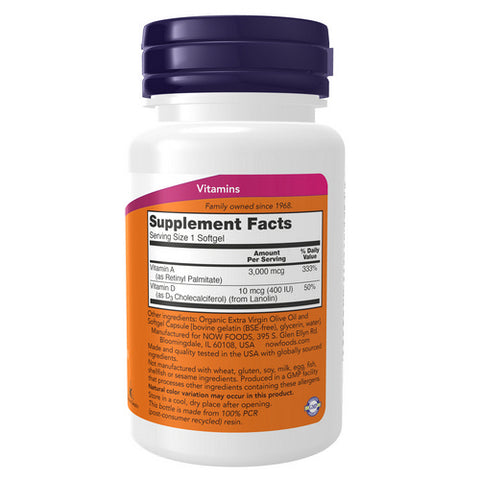 Now Foods, Vitamin A & D, 10000/400, 100 Sgels