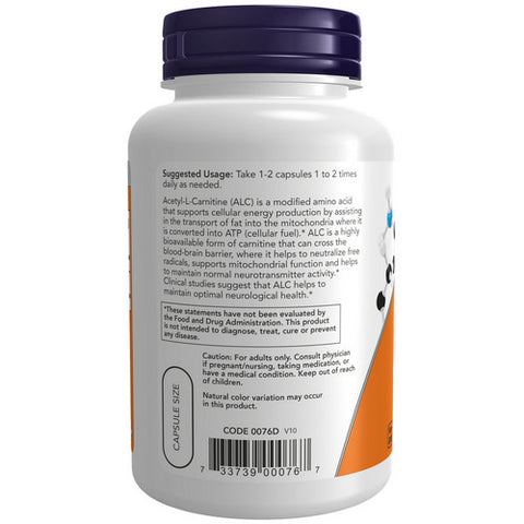 Now Foods, Acetyl-L Carnitine, 500 mg, 100 Caps