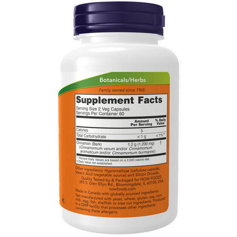 Now Foods, Cinnamon Bark, 600 Mg, 120 Veg Caps Now Foods