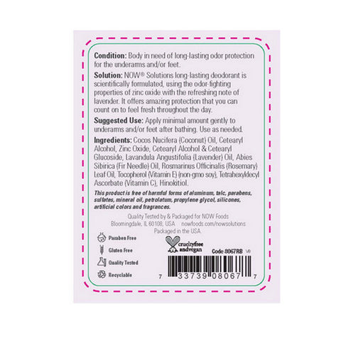 Now Foods, Deodorant Stick, Long Lasting 2.2 OZ