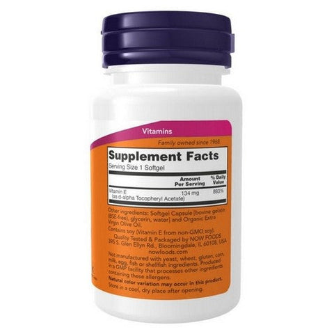 Now Foods, Vitamin E-200 D-Alpha Tocopheryl, 134 Mg (200 IU), 100 Softgels Now Foods
