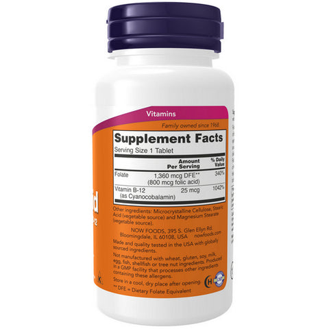 Now Foods, Folic Acid With Vitamin B-12, 800 Mg, 250 Tabs