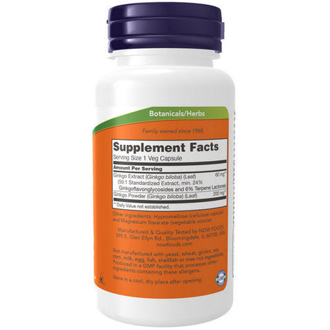 Now Foods, Ginkgo Biloba, 60 mg, 24% Standardized Extract, 60 Caps Now Foods