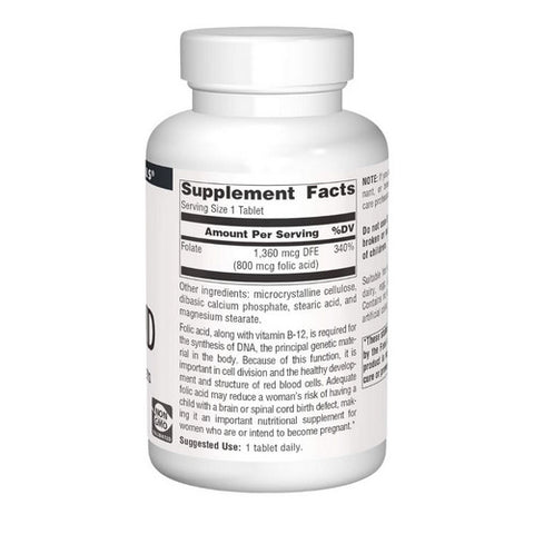 Source Naturals, Folic Acid, 800 mcg, 1000 Tabs