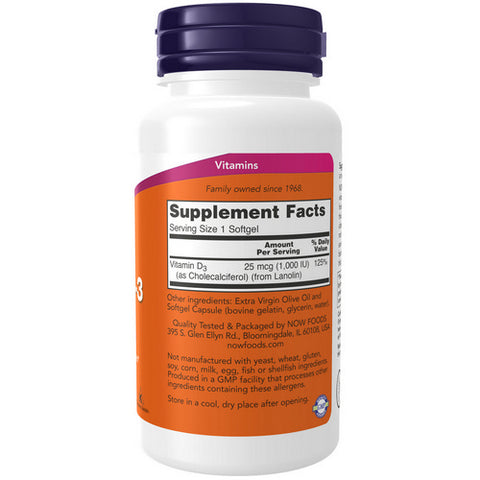 Now Foods, Vitamin D-3, 1000 IU, 180 Sofgels