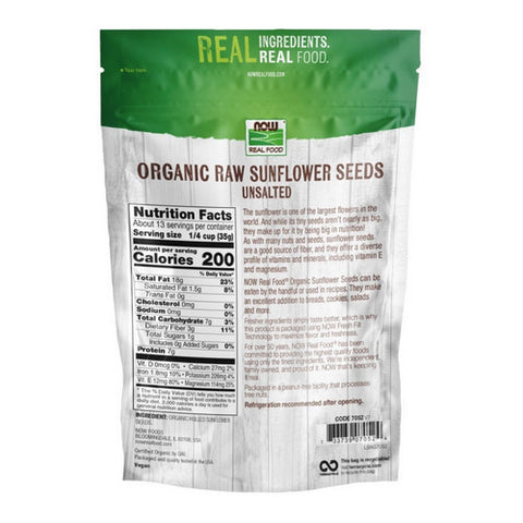 Now Foods, Organic Sunflower Seeds Raw & Unsalted, 16 oz.