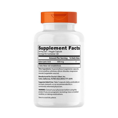 Doctors Best, Alpha-Lipoic Acid, 600 mg, 60 Veggie Caps Doctors Best