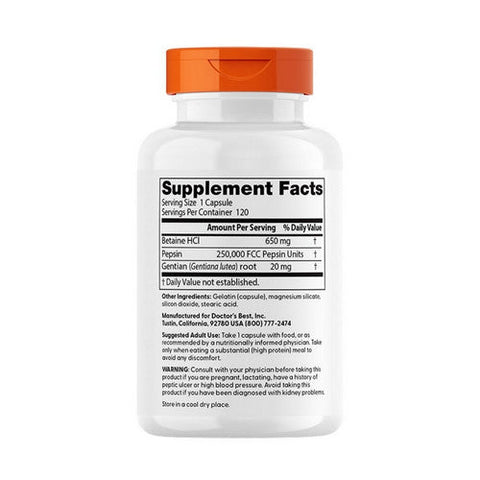 Doctors Best, Betaine HCl Pepsin &amp; Gentian Bitters, 120 Capsules Doctors Best