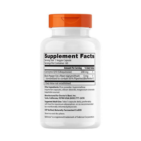 Doctors Best, High Absorption CoQ10 With BioPerine, 200 mg, 60 Veggie Caps Doctors Best