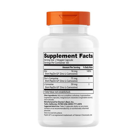 Doctors Best, PepZin GI Zinc Carnosine Complex, 16 mg, 120 Veggie Caps