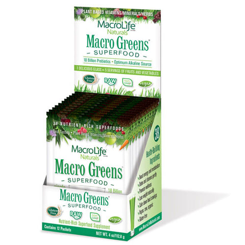 Macro Greens Nutrient-Rich Super Food Supplement 12 packets by Macrolife Naturals